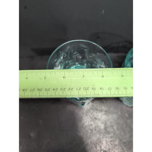 Teal Green Blue Double Old Fashion Thick Etched Glasses, Set of 2,‎ Oval Base - Picture 9 of 9